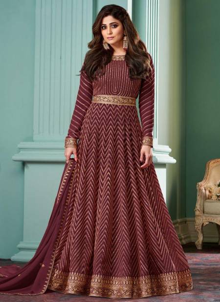 Brown Colour Aashirwad Alizza Gold Heavy Wedding Wear Real Georgette Salwar Suit Collection 8529-D